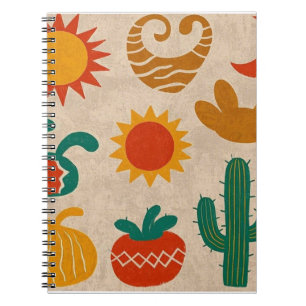 Playful Bohemian Patterns Hand-drawn suns, moons Notebook