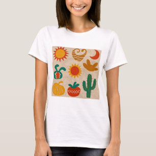 Playful Bohemian Patterns Hand-drawn suns, moons T-Shirt