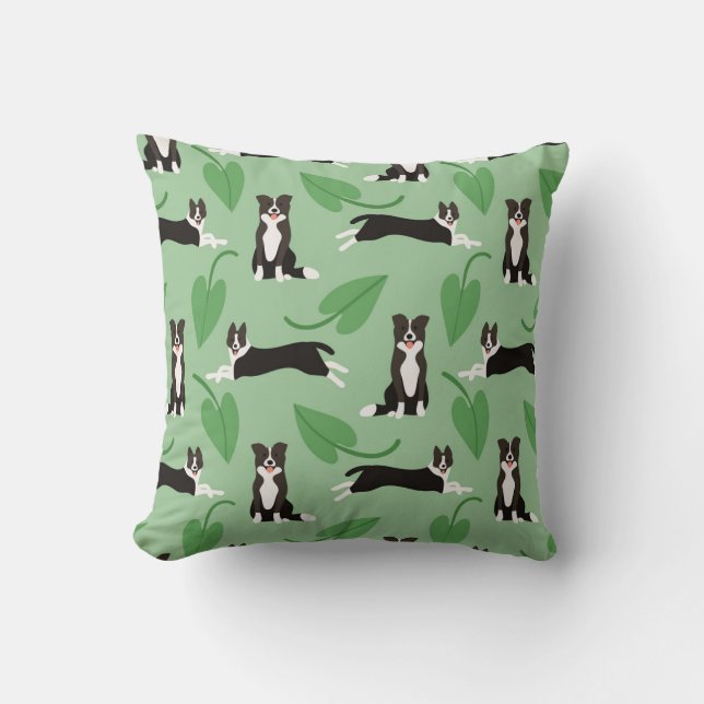 Playful Border Collie Pattern Throw Pillow (Front)