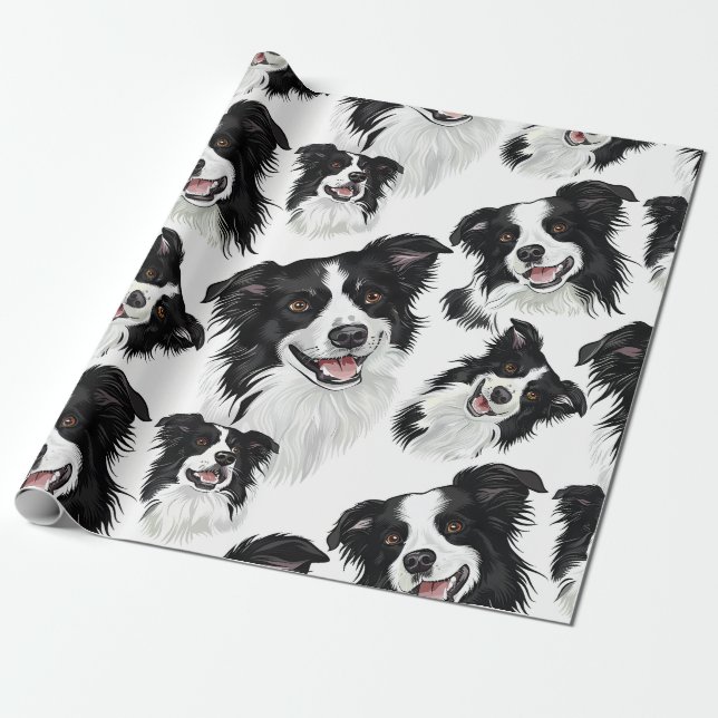 Playful Border Collie Wrapping Paper (Unrolled)