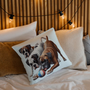 Playful Boxer Dogs at Play Throw Pillow