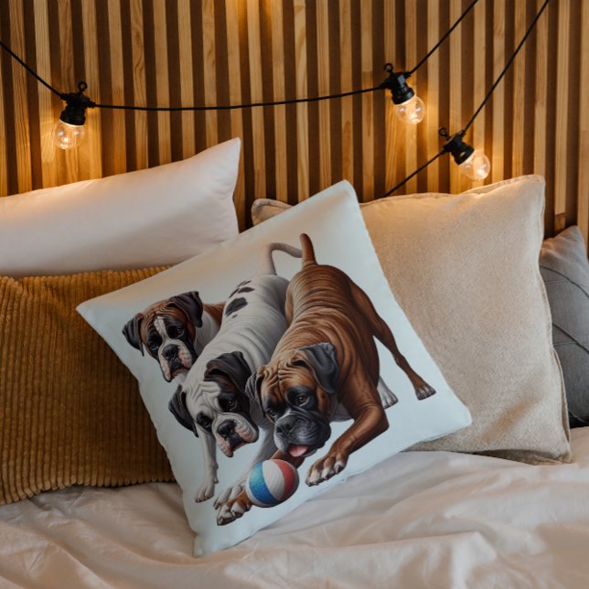 Playful Boxer Dogs at Play  Throw Pillow (Creator Uploaded)