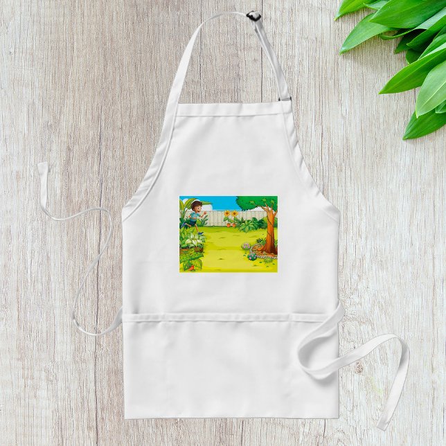 Playful Boy Running in a Lush Green Backyard  Standard Apron (Creator Uploaded)