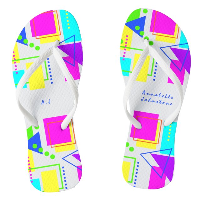 PLAYFUL BRIGHT COLORFUL GEOMETRIC SHAPES PATTERN FLIP FLOPS (Footbed)