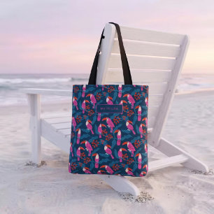 Playful bright pink toucans tote bag