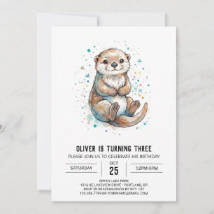 Playful Brown Otter Birthday Invitation