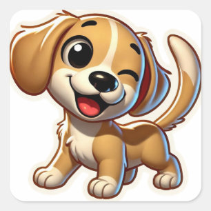 Playful Brown White Cartoon Puppy Square Sticker