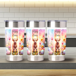 Playful Brushstroke Easter Highland Cow 20oz Insulated Tumbler