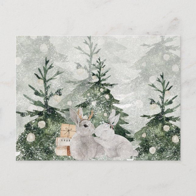 Playful Bunny Rabbit Christmas Holiday Postcard (Front)