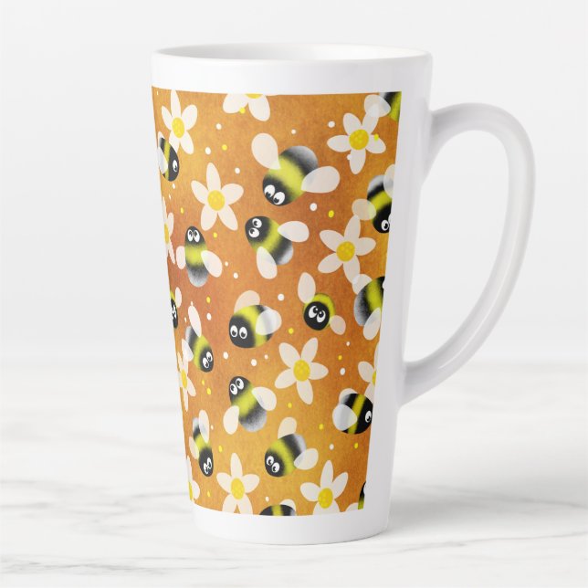  Playful Buzzing Bees (Burnt Orange)  Latte Mug (Right)