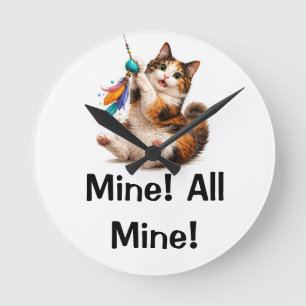 Playful Calico Cat “Mine! All Mine!” Clock