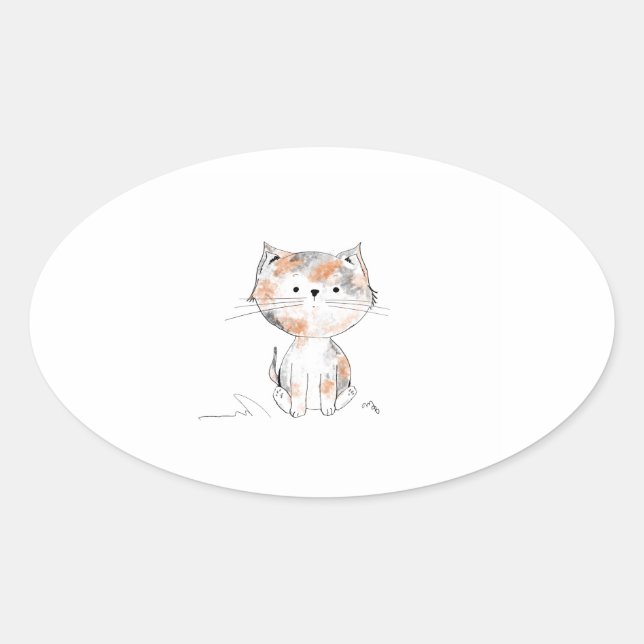 Playful Calico Kitten Oval Sticker (Front)