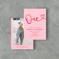 Playful Calligraphy Heart Pink Red 1st Birthday