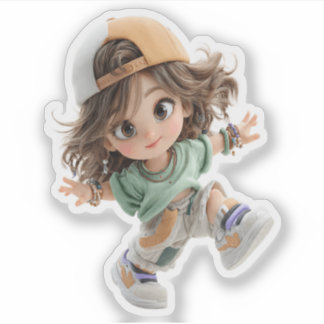 Playful Cap Girl – Premium Chibi Art Sticker