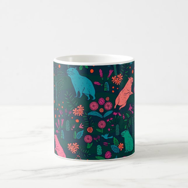 Playful Capybara in the Forest – Tropical Seamless Coffee Mug (Center)