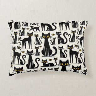 Playful Cartoon Black Cats Pattern Accent Pillow