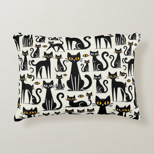 Playful Cartoon Black Cats Pattern Accent Pillow (Front)