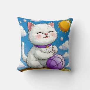 Playful Cartoon Cat in a Sunny and Whimsical Fanta Throw Pillow