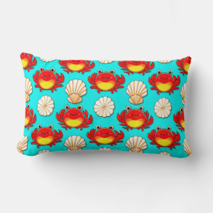 Playful Cartoon Crabs and Seashells Pattern Lumbar Pillow