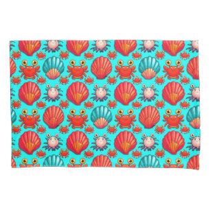 Playful Cartoon Crabs and Seashells Pattern Pillowcase