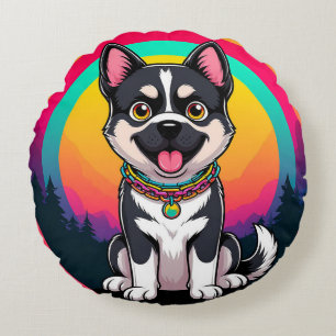 Playful Cartoon Dog Round Pillow