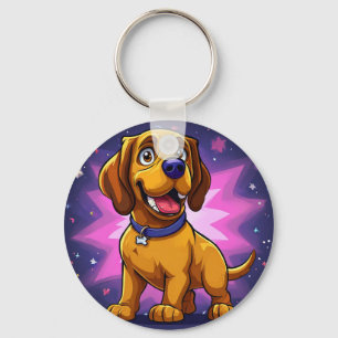 Playful Cartoon Dog with Vibrant Colours Keychain