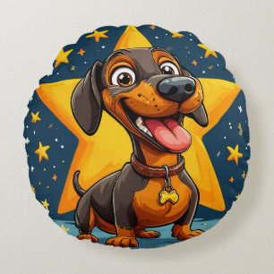 Playful Cartoon Dog with Vibrant Colours Round Pillow