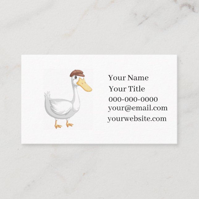 Playful Cartoon Duck with Brown Hat Business Card (Front)
