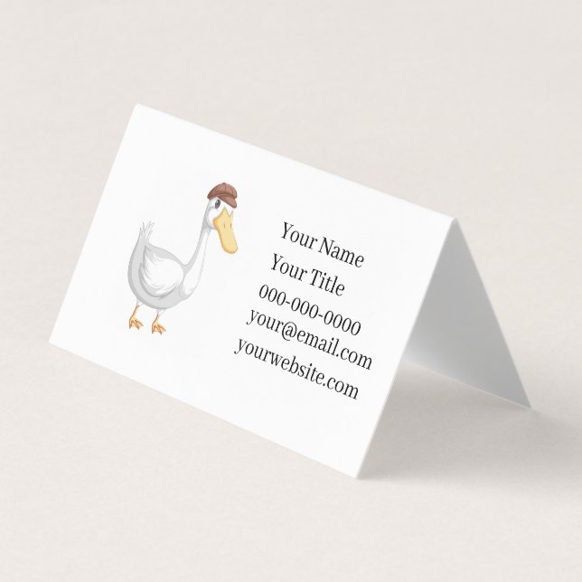 Playful Cartoon Duck with Brown Hat Business Card (Front)