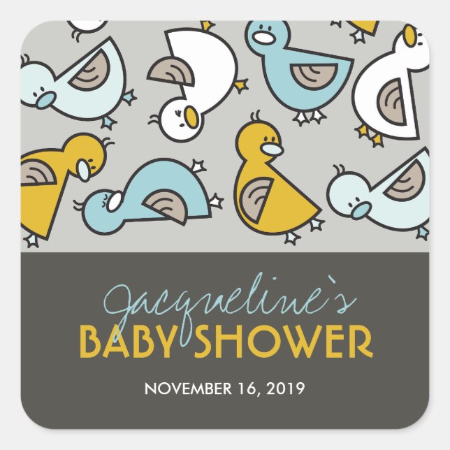 Playful Cartoon Ducks Boy Baby Shower Stcikers Square Sticker (Front)