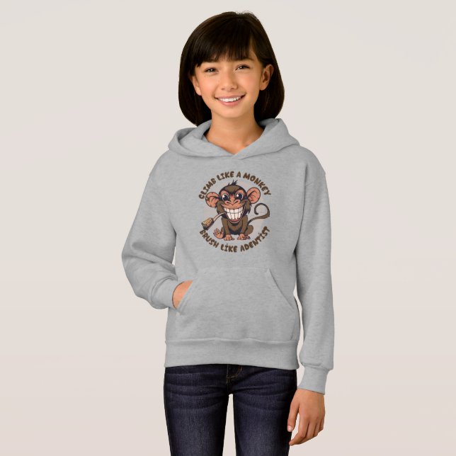 Playful Cartoon Monkey | Kids Pullover Hoodie (Front Full)
