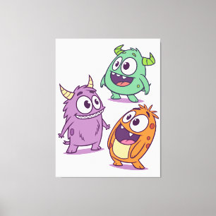 Playful Cartoon Monsters – Cute Big-Eyed Character Canvas Print
