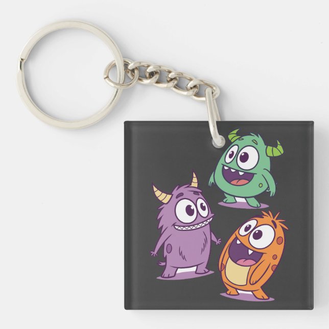 Playful Cartoon Monsters – Cute Big-Eyed Character Keychain (Front)