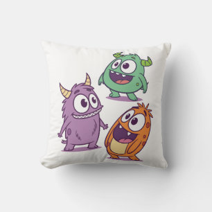 Playful Cartoon Monsters – Cute Big-Eyed Character Throw Pillow