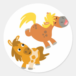 Playful Cartoon Ponies stcker Classic Round Sticker