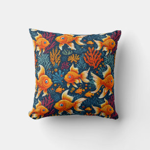 🐟 Playful Cartoon Red Fish Pattern Splash ✨ Throw Pillow