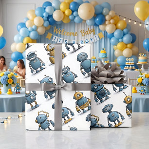 Playful Cartoon Robot Wrapping Paper