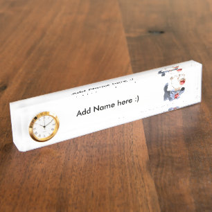 Playful Cartoon Sheep & Wolf Name Plate with Clock