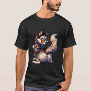 Playful Cartoon Siberian Husky Dog Illustration T-Shirt