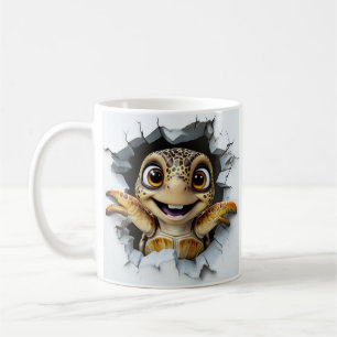 Playful Cartoon Turtle Emerging Coffee Mug