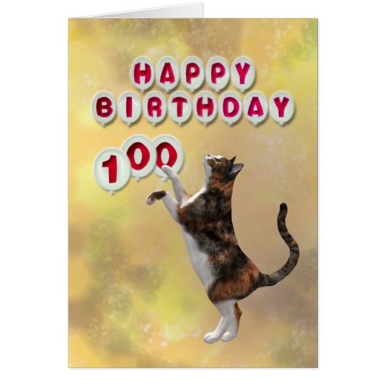 Playful cat and Happy Birthday balloons Card