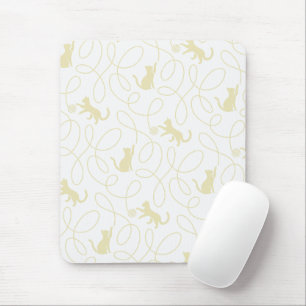 Playful Cat and Yarn Ball Pattern Light Beige Mouse Pad