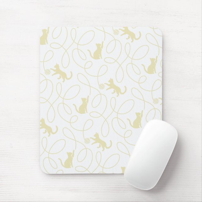 Playful Cat and Yarn Ball Pattern Light Beige Mouse Pad (With Mouse)