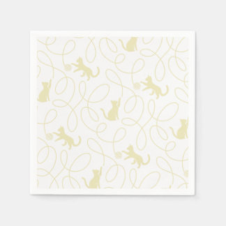 Playful Cat and Yarn Ball Pattern Light Beige Napkin