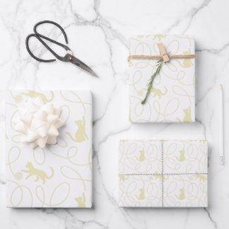 Playful Cat and Yarn Ball Pattern Light Beige Wrapping Paper Sheet
