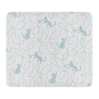 Playful Cat and Yarn Ball Pattern Light Blue Cutting Board