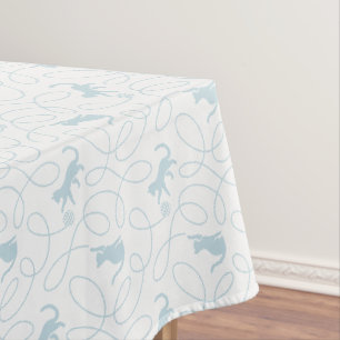 Playful Cat and Yarn Ball Pattern Light Blue Tablecloth