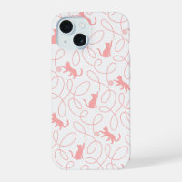 Playful Cat and Yarn Ball Pattern Light Coral Pink