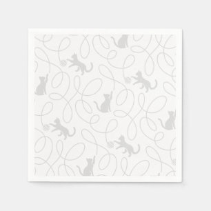 Playful Cat and Yarn Ball Pattern Light Grey Napkin
