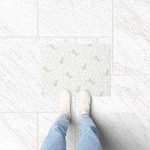 Playful Cat and Yarn Ball Pattern Light Sage Green Doormat